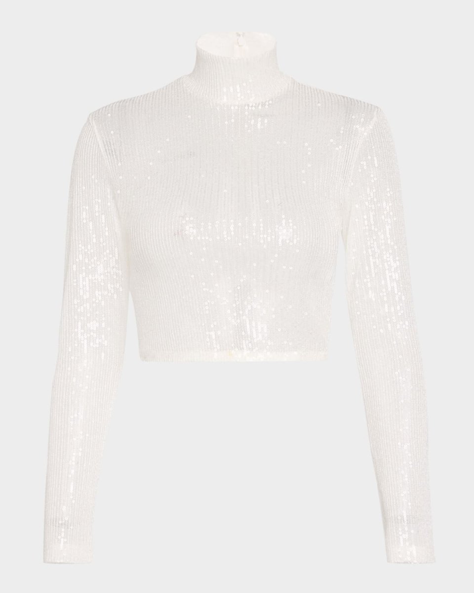 Sequined Mock-Neck Crop Top